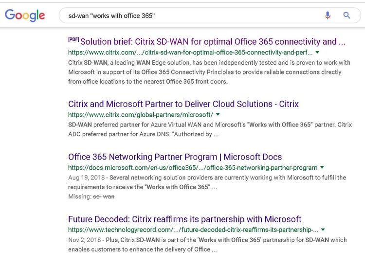Google Of O365 SD WAN