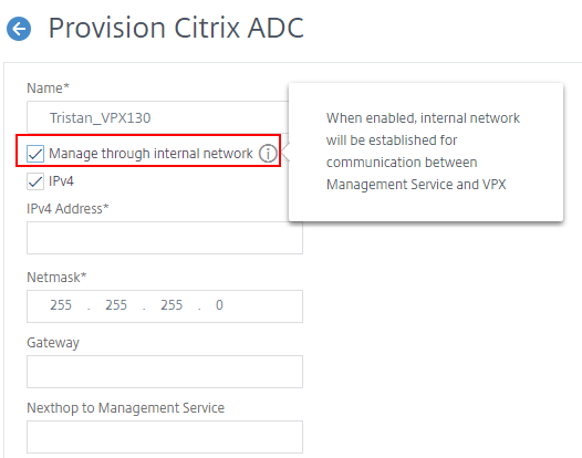 Enable Manage Through Internal Network