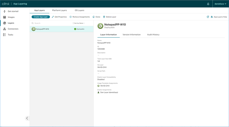 App Layering Console