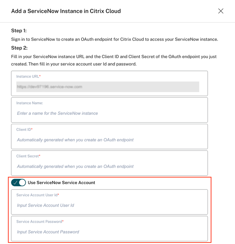 2 Highlights The Option To Use ServiceNow Service Account