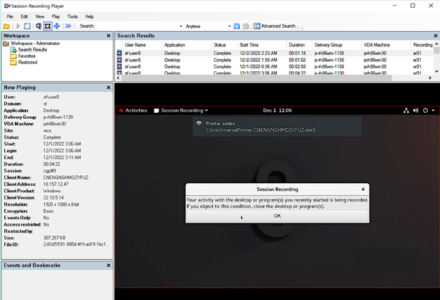 Screenshot of Linux Session Recording file playback