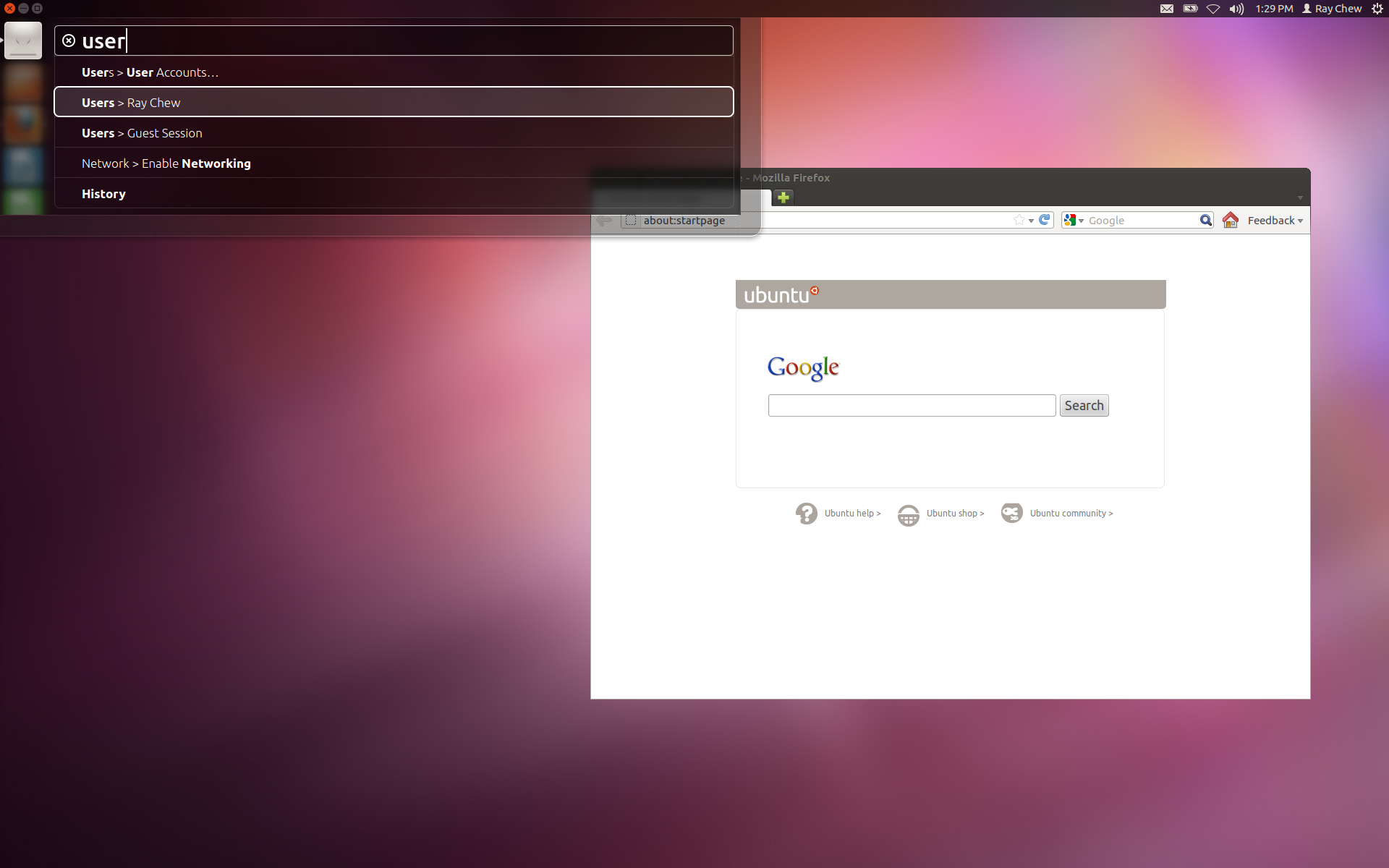 Screenshot of Ubuntu 12.04 Beta 1 with HUD interface running on Citrix XenClient 2.1
