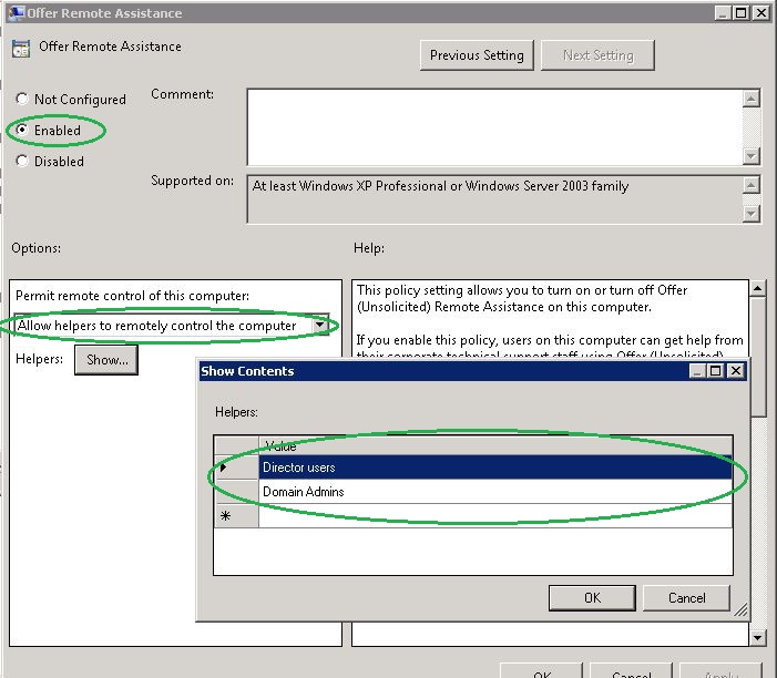 Remote Assistance Group Policy Options