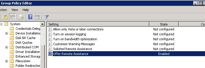 Remote Assistance Group Policy Enable