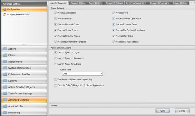 Screenshot of WEM Main Configuration Screen