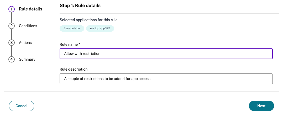 Citrix Secure Private Access Service’s newly enhanced access policy configuration rule set-up.