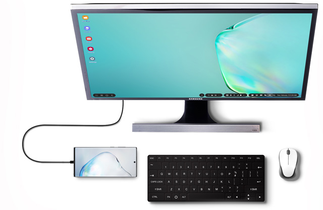 Phone connected to a computer with a mouse and keyboard