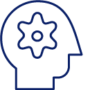 Human head profile with gear icon
