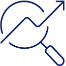 Magnifying glass with trend line icon