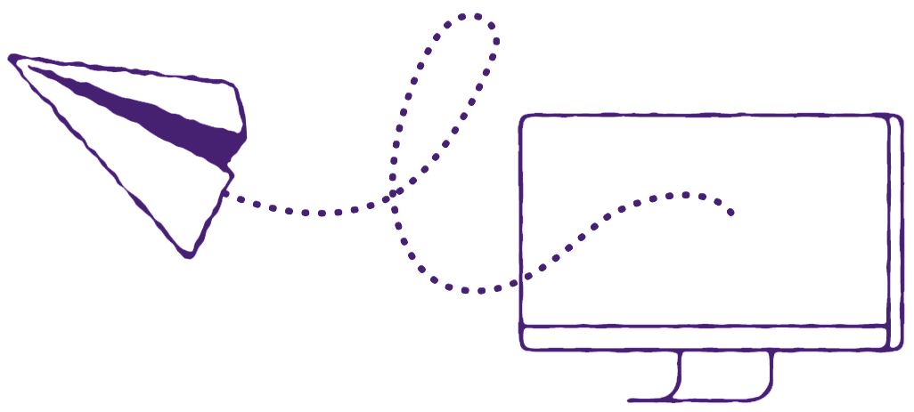 desktop computer with paper airplane illustration