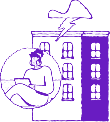 illustration of building and storm cloud