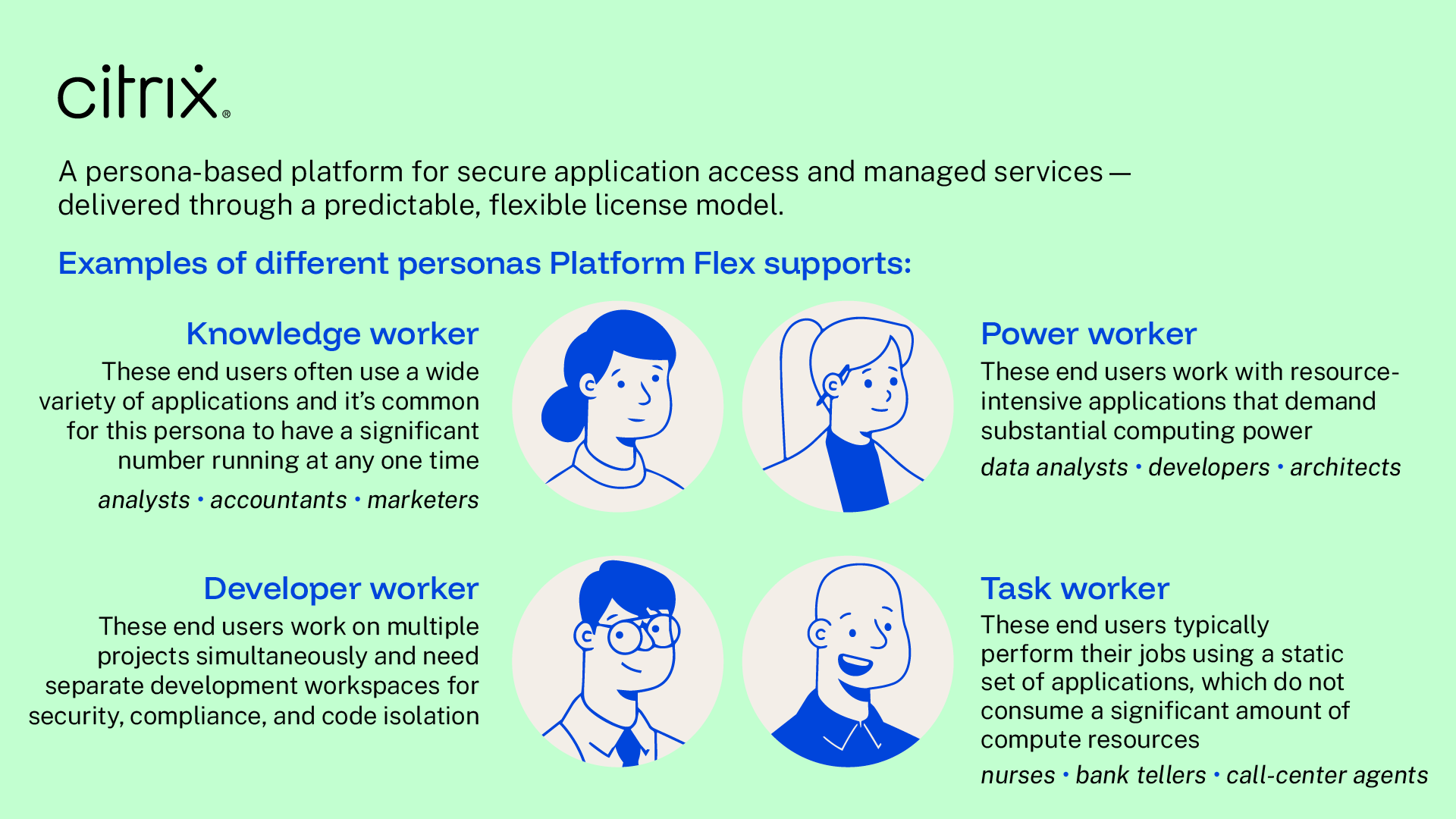infographic showing different personas that Platform Flex supports