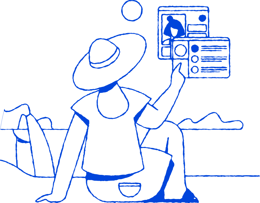 illustration of app screens and person