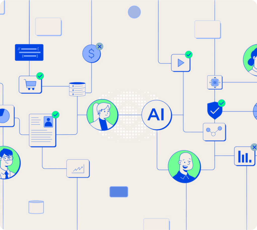 Abstract AI and cloud technology network illustration.