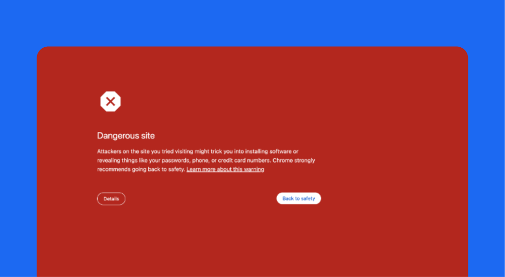 Warning notice about a dangerous site on a red background