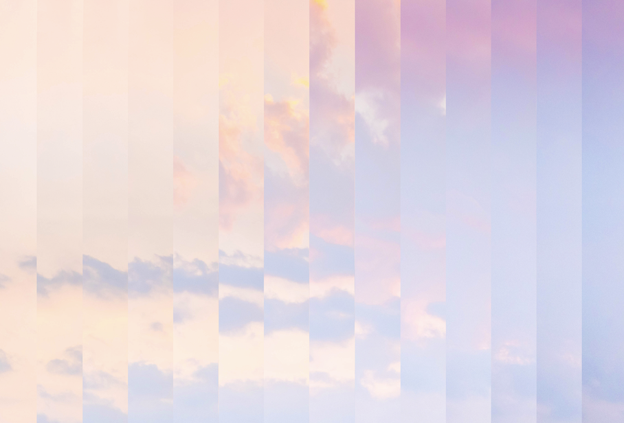 Abstract pastel cityscape illustration with soft geometric shapes and gradients.