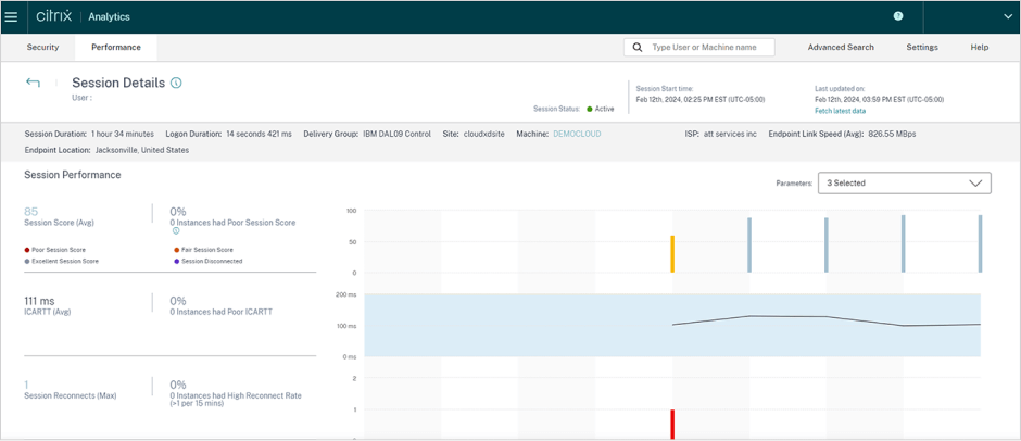 Citrix Analytics for Performance individual user experience score demo