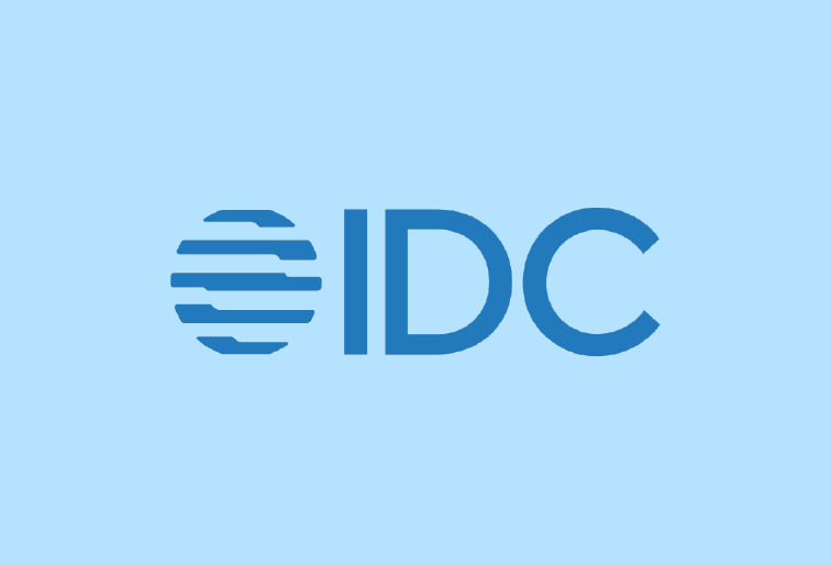 IDC logo with a striped globe icon on a light blue background